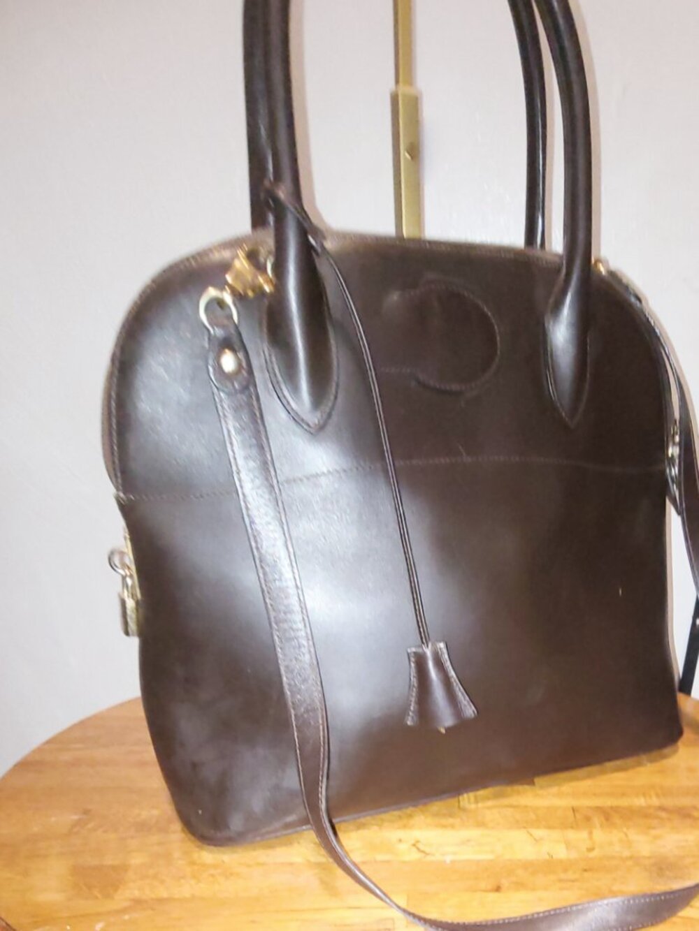$479 Reina Italy Status Brown Leather Satchel Handbag Shoulder Bag w Lock & Key